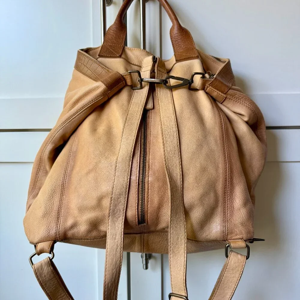 Free People Joey Distressed Brown Leather Backpack Bag (Convertible) - Picture 2 of 5